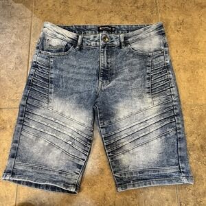Southpole Slim Fit Stone Wash Moto Jean Shorts Men's 32 (32x11) Blue Denim Y2K